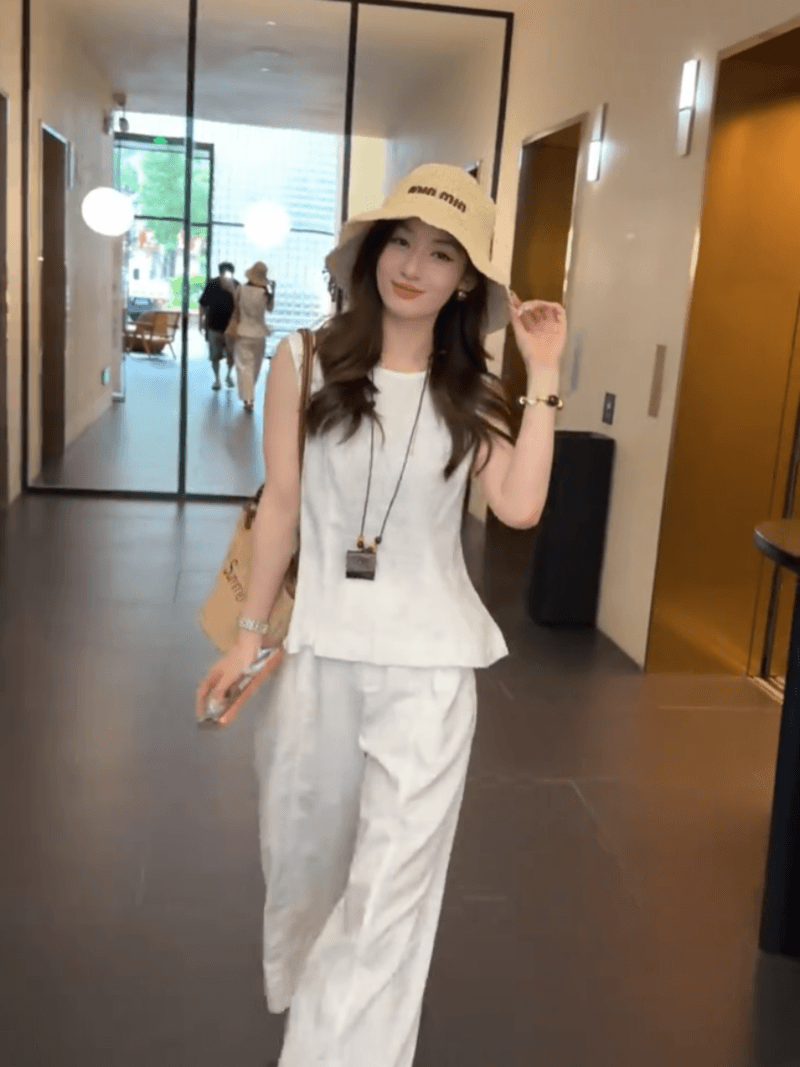 콩 추천 여름 허리 수축 슬림해 보이는 문예 작은 셔츠 다용도 민소매 맨위 품격 세트 상세 이미지 12