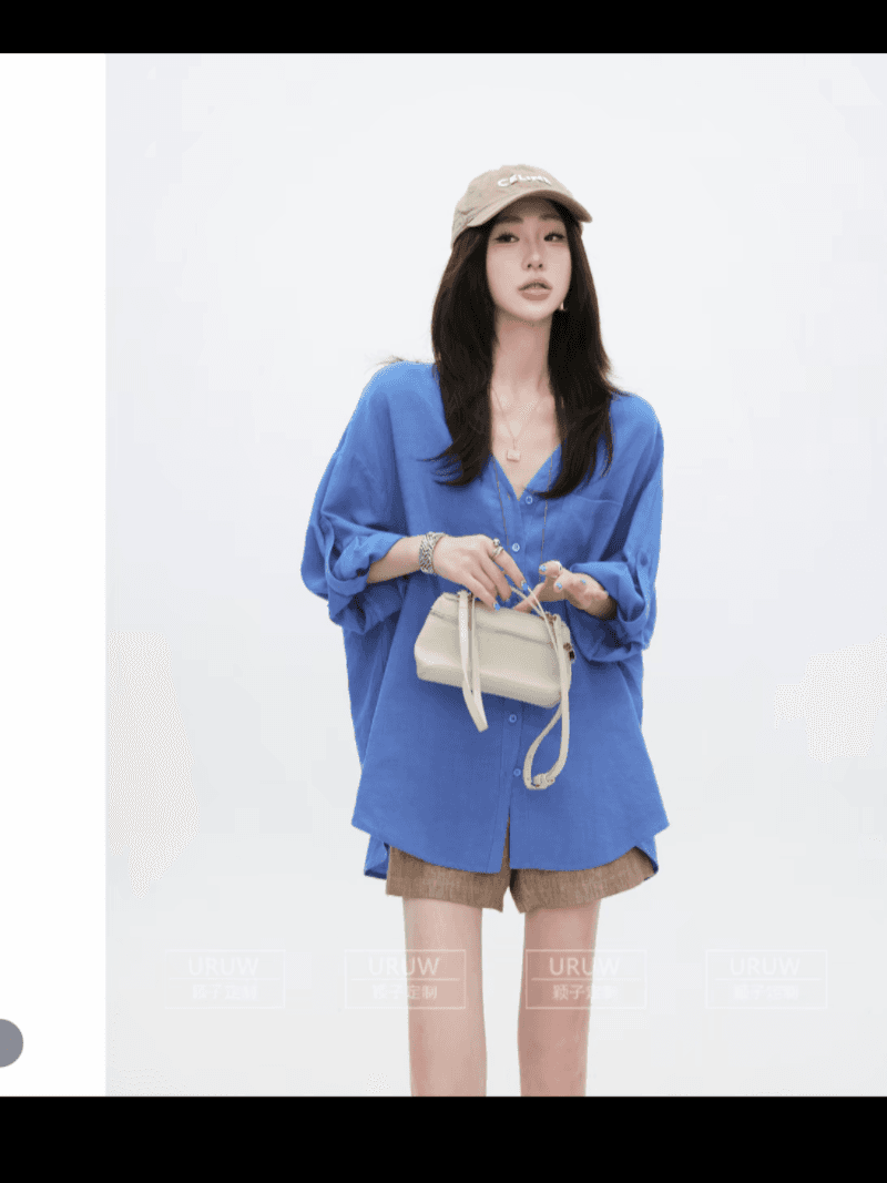 오래된 요새 저녁 종 오래된 돈 바람 캐주얼 루즈핏 v 벨 셔츠 여름 얇은 스타일 중간 소매 셔츠 세트 이미지 2