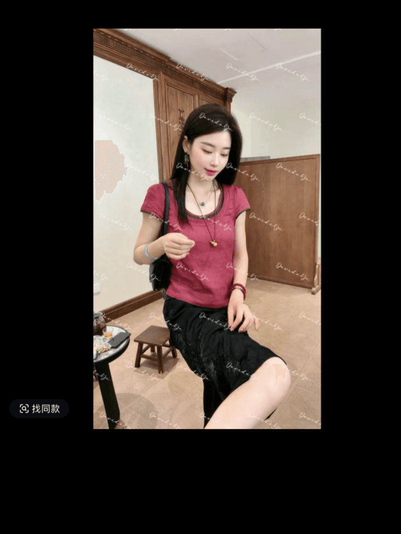 라미 편안함 패션 슬림해 보이는 패치워크 품격 반팔 맨위 세트 선적 중 이미지 3