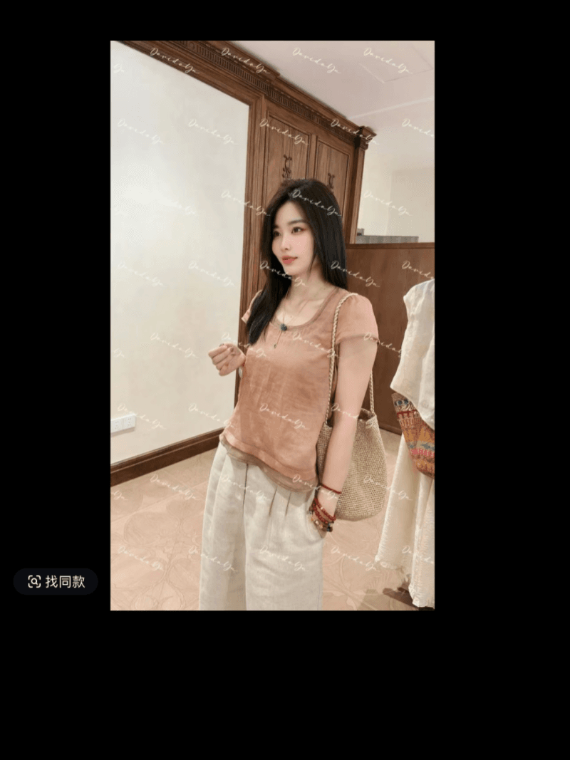 라미 편안함 패션 슬림해 보이는 패치워크 품격 반팔 맨위 세트 선적 중 상세 이미지 4