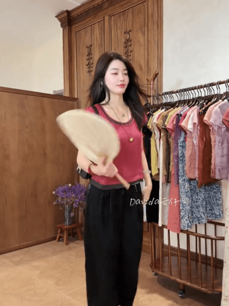 라미 편안함 패션 슬림해 보이는 패치워크 품격 반팔 맨위 세트 선적 중 상세 이미지 5