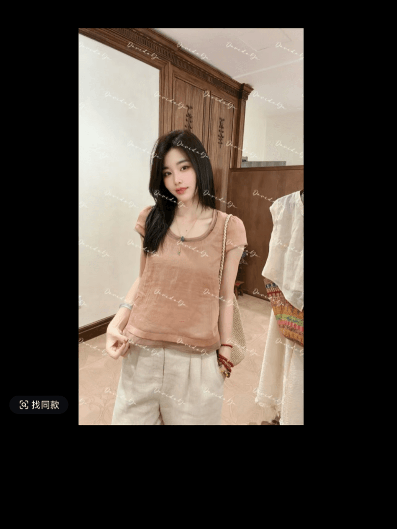 라미 편안함 패션 슬림해 보이는 패치워크 품격 반팔 맨위 세트 선적 중 상세 이미지 6