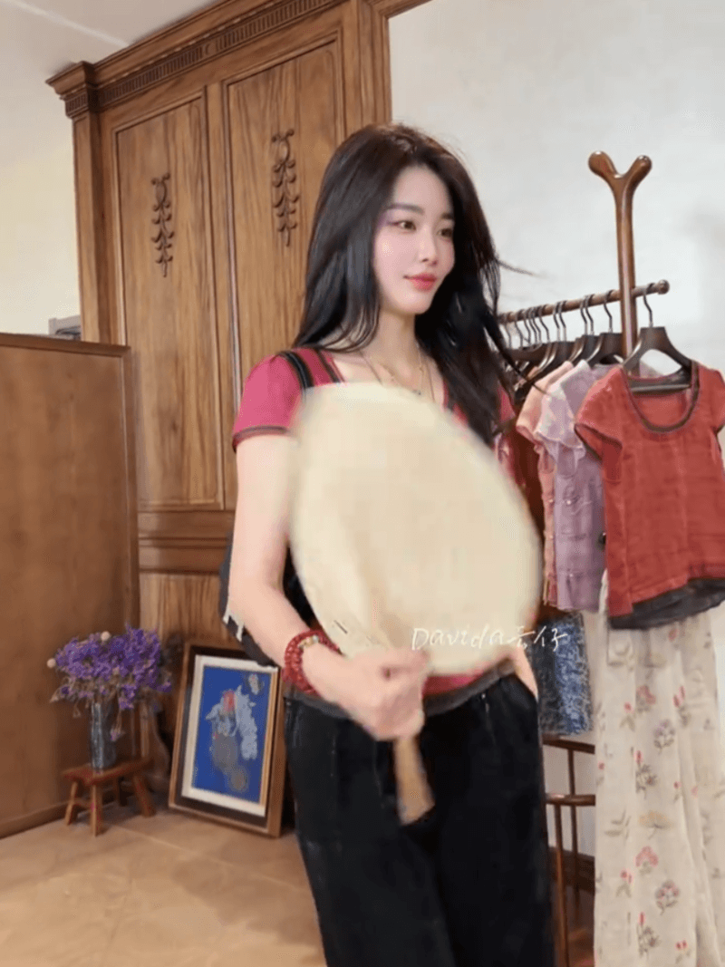 라미 편안함 패션 슬림해 보이는 패치워크 품격 반팔 맨위 세트 선적 중 상세 이미지 7
