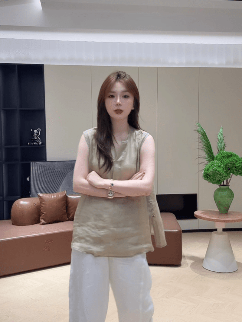 콩 추천 여름 패션 루즈핏 디자인 센스 V넥 민소매 작은 셔츠 느긋한 바람 중간 길이 맨위 세트 상세 이미지 13