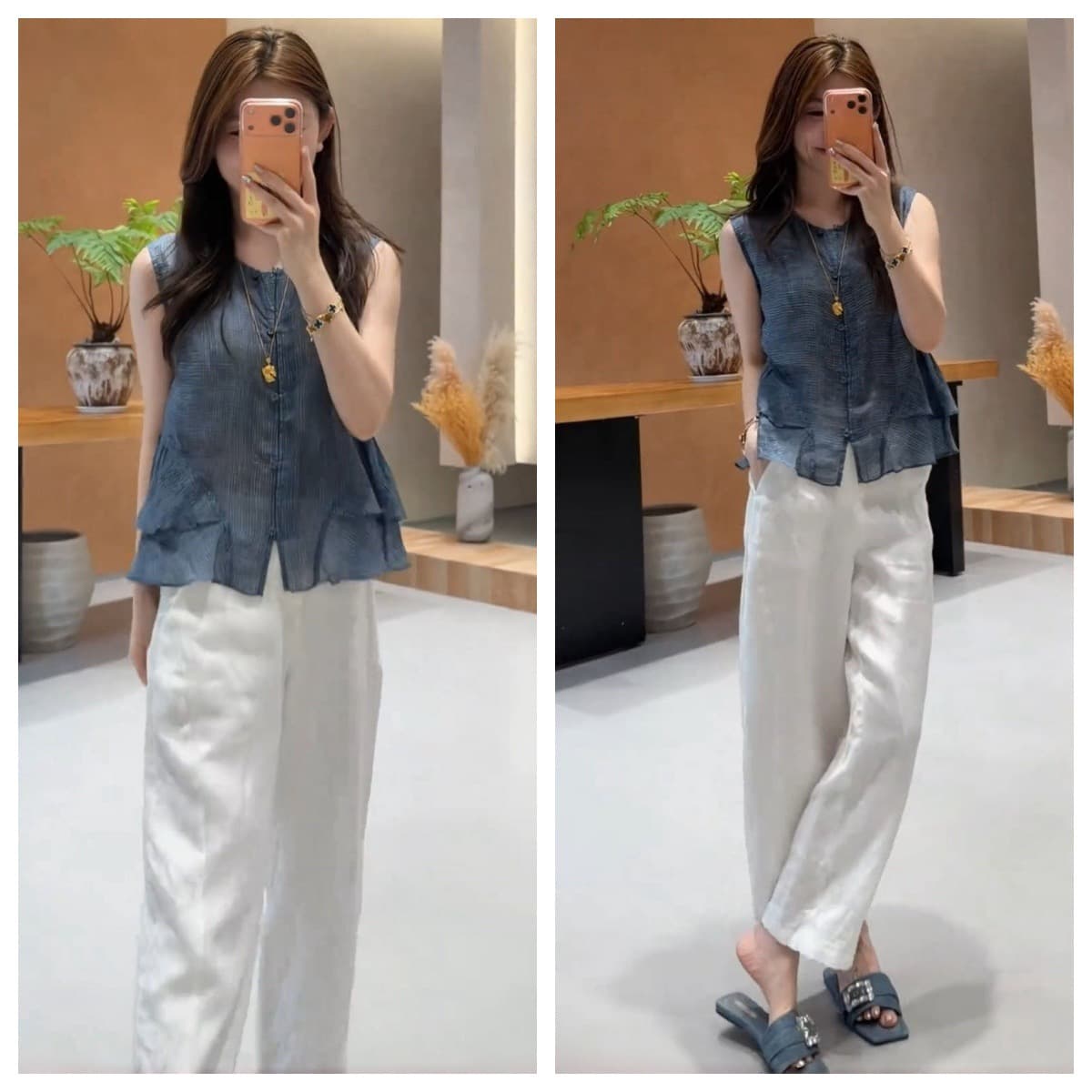 콩 추천 여름 이중층 밑단 연령 감소 꽃무늬 민소매 작은 셔츠 레트로 디자인 센스 맨위 세트 이미지 2