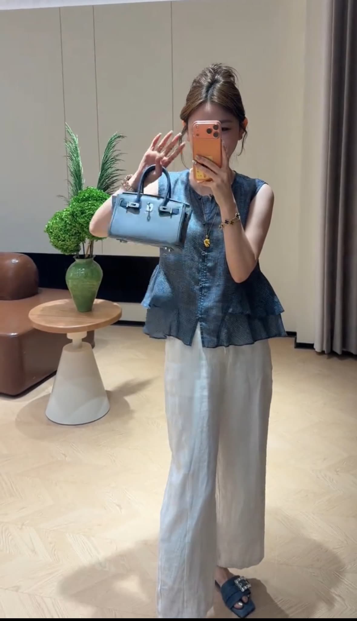 콩 추천 여름 이중층 밑단 연령 감소 꽃무늬 민소매 작은 셔츠 레트로 디자인 센스 맨위 세트 상세 이미지 6