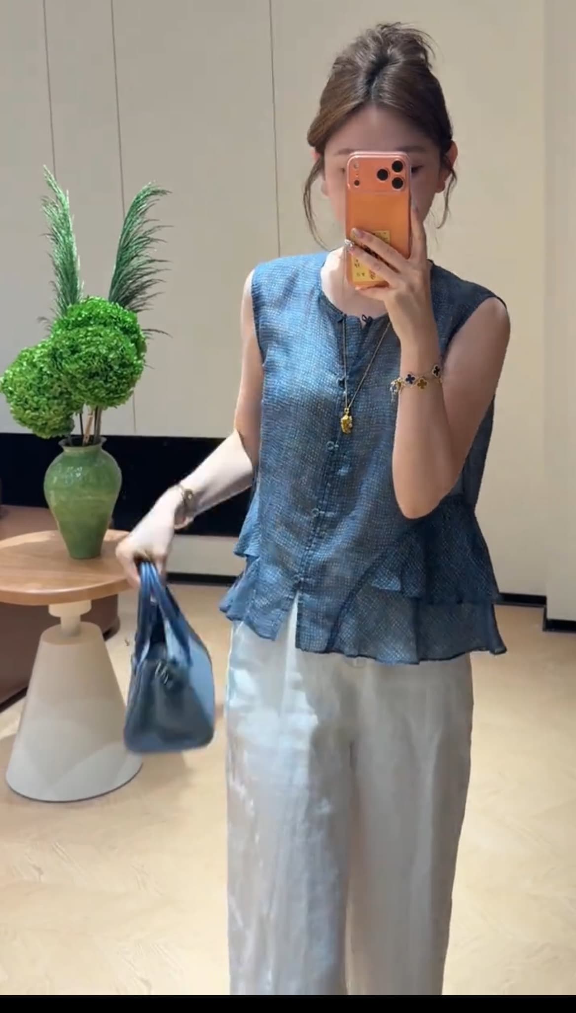 콩 추천 여름 이중층 밑단 연령 감소 꽃무늬 민소매 작은 셔츠 레트로 디자인 센스 맨위 세트 상세 이미지 7