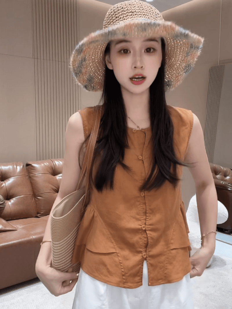 화이트 릴리 여름 한 부서 민소매 익스트림 제인 밑단 레이스 싱글 줄 버튼 작은 셔츠 맨위 세트 상세 이미지 2