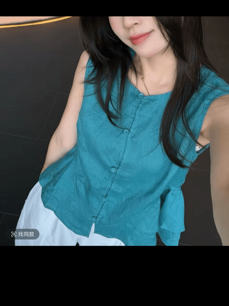 화이트 릴리 여름 한 부서 민소매 익스트림 제인 밑단 레이스 싱글 줄 버튼 작은 셔츠 맨위 세트 상세 이미지 5