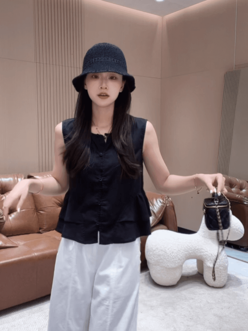 화이트 릴리 여름 한 부서 민소매 익스트림 제인 밑단 레이스 싱글 줄 버튼 작은 셔츠 맨위 세트 상세 이미지 7