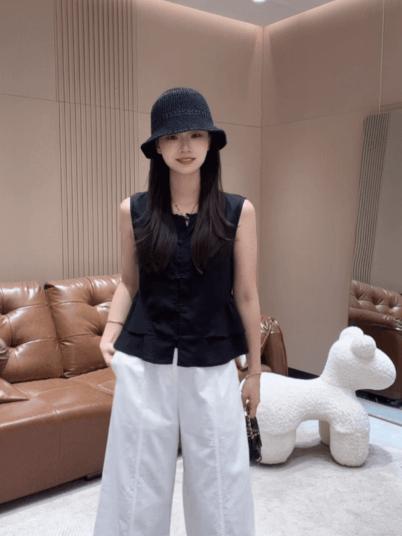 화이트 릴리 여름 한 부서 민소매 익스트림 제인 밑단 레이스 싱글 줄 버튼 작은 셔츠 맨위 세트 상세 이미지 9