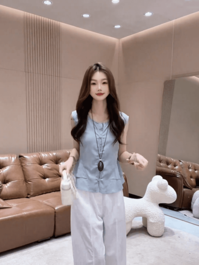 화이트 릴리 여름 한 부서 민소매 익스트림 제인 밑단 레이스 싱글 줄 버튼 작은 셔츠 맨위 세트 상세 이미지 12