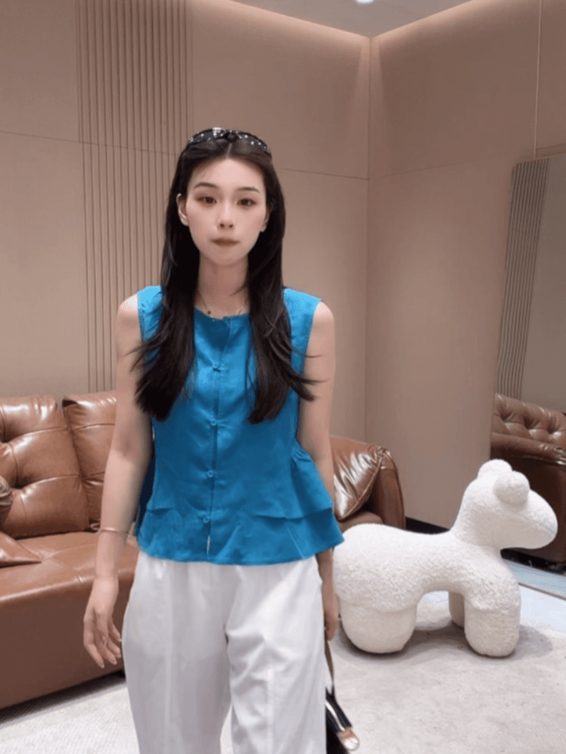 화이트 릴리 여름 한 부서 민소매 익스트림 제인 밑단 레이스 싱글 줄 버튼 작은 셔츠 맨위 세트 상세 이미지 22