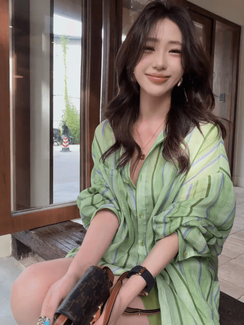 맑은 주간 국가 라미 세로 줄무늬 셔츠 여름 미니멀리즘 얇은 스타일 셔츠 세트 상세 이미지 4