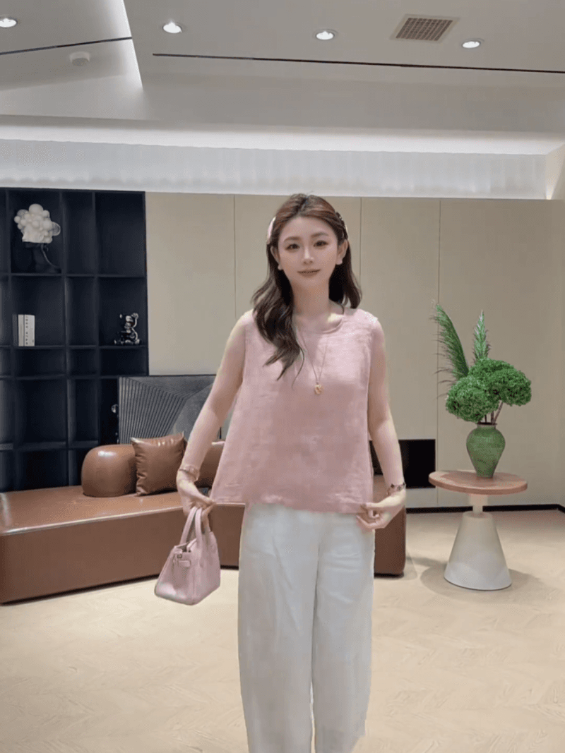 콩 추천 여름 루즈핏 뒤로 단추 디자인 센스 민소매 작은 셔츠 패션 미니멀리즘 맨위 세트 상세 이미지 7