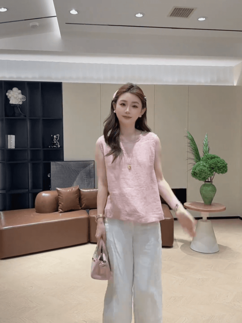 콩 추천 여름 루즈핏 뒤로 단추 디자인 센스 민소매 작은 셔츠 패션 미니멀리즘 맨위 세트 상세 이미지 9