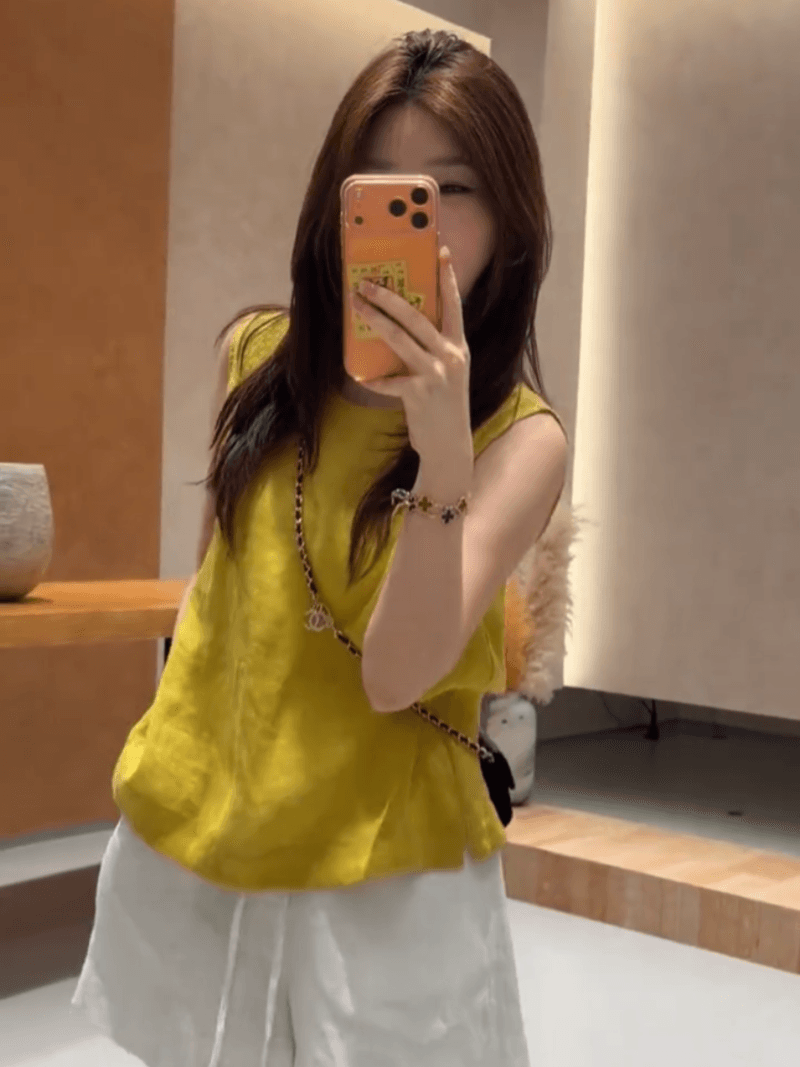 콩 추천 여름 루즈핏 뒤로 단추 디자인 센스 민소매 작은 셔츠 패션 미니멀리즘 맨위 세트 상세 이미지 14