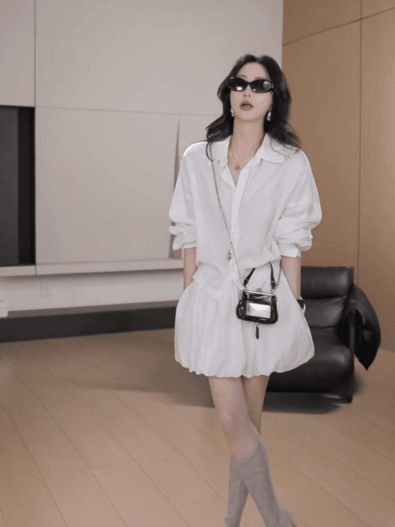 잉 어린이 맞춤 교회 저녁 종 여름 캐주얼 얇은 스타일 긴팔 셔츠 미니멀리즘 하이웨이스트 꽃밭 미니 스커트 상세 이미지 10