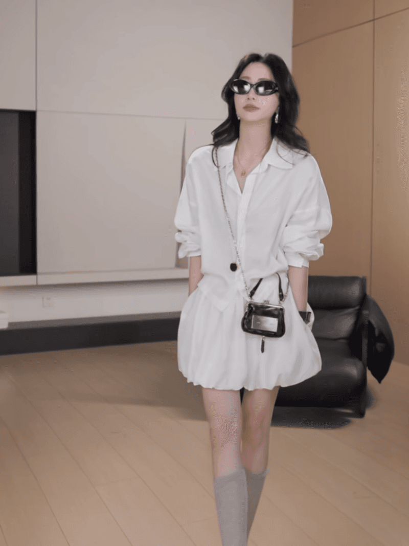 잉 어린이 맞춤 교회 저녁 종 여름 캐주얼 얇은 스타일 긴팔 셔츠 미니멀리즘 하이웨이스트 꽃밭 미니 스커트 상세 이미지 13