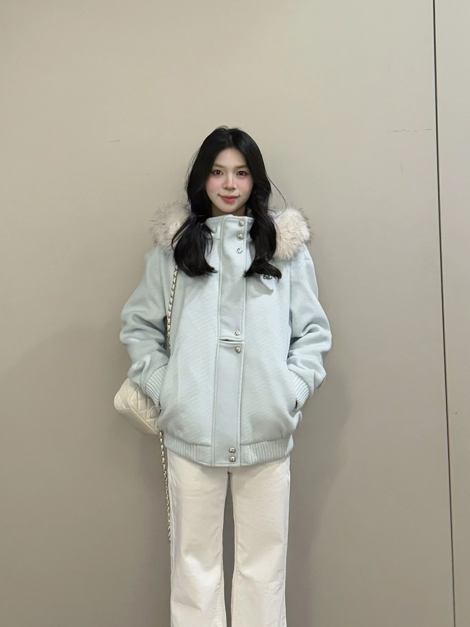 qdqd 달콤함 귀여운 바람 파란색 후드 스탠드 칼라 모직 외투 가을 겨울 솜을 넣은 두꺼운 보온 긴팔 맨위 상세 이미지 2