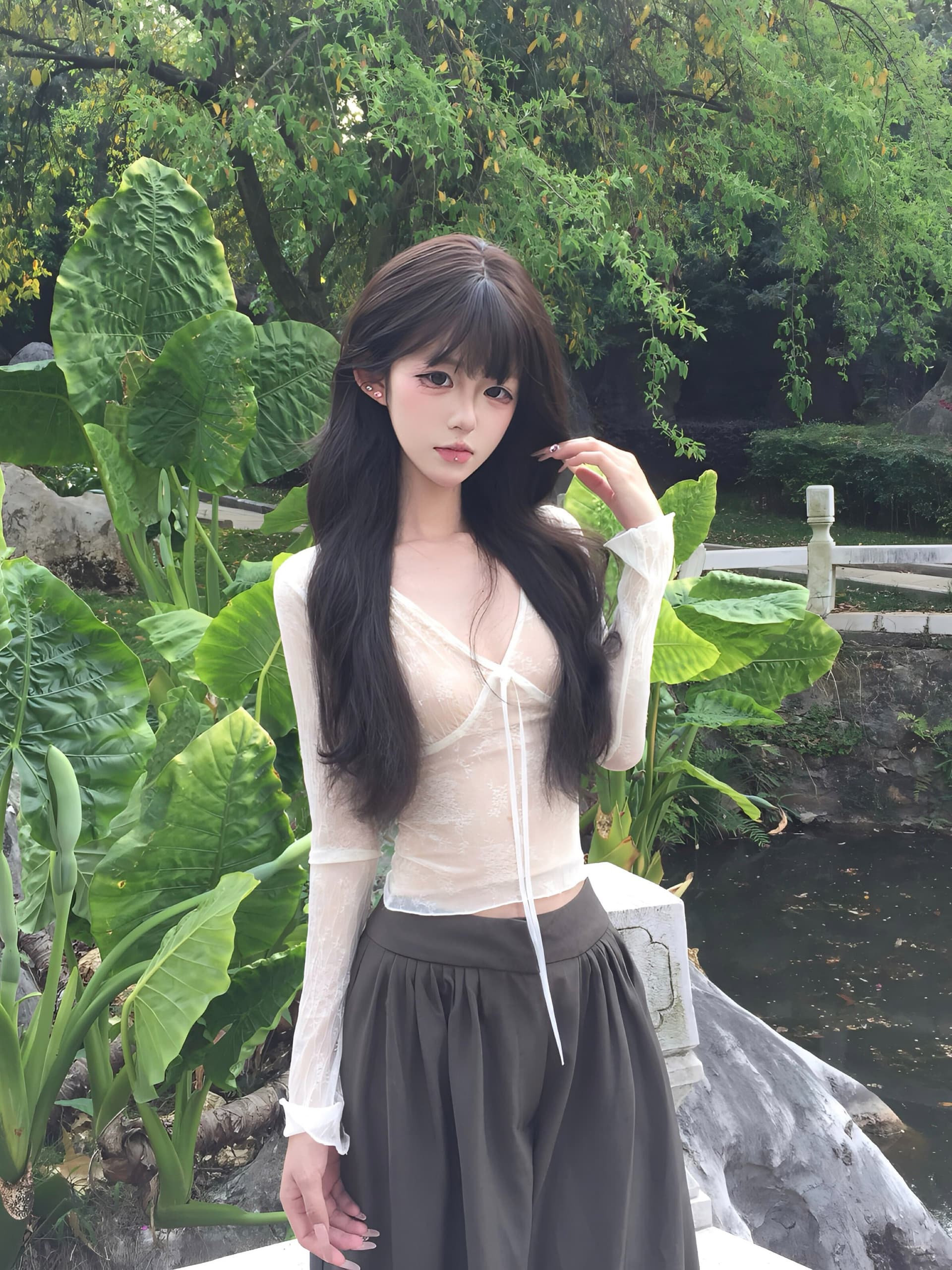 awmumu 오래된 돈 바람 캐주얼 긴 바지 여성 봄 새로운 루즈핏 도루 센스 하이웨이스트 디자인 센스 플리츠 와이드 레깅스 바지 이미지 3