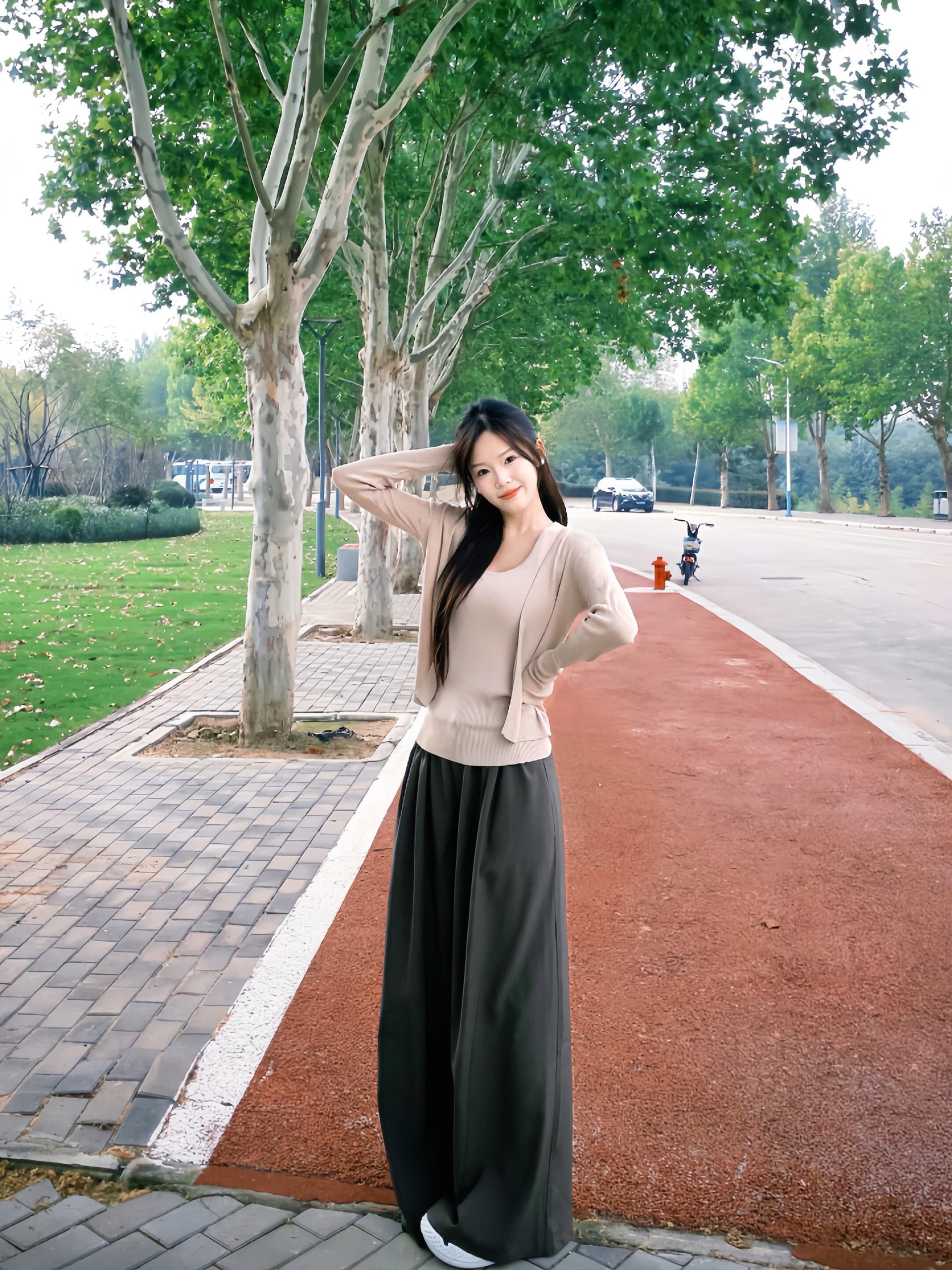 awmumu 오래된 돈 바람 캐주얼 긴 바지 여성 봄 새로운 루즈핏 도루 센스 하이웨이스트 디자인 센스 플리츠 와이드 레깅스 바지 상세 이미지 2