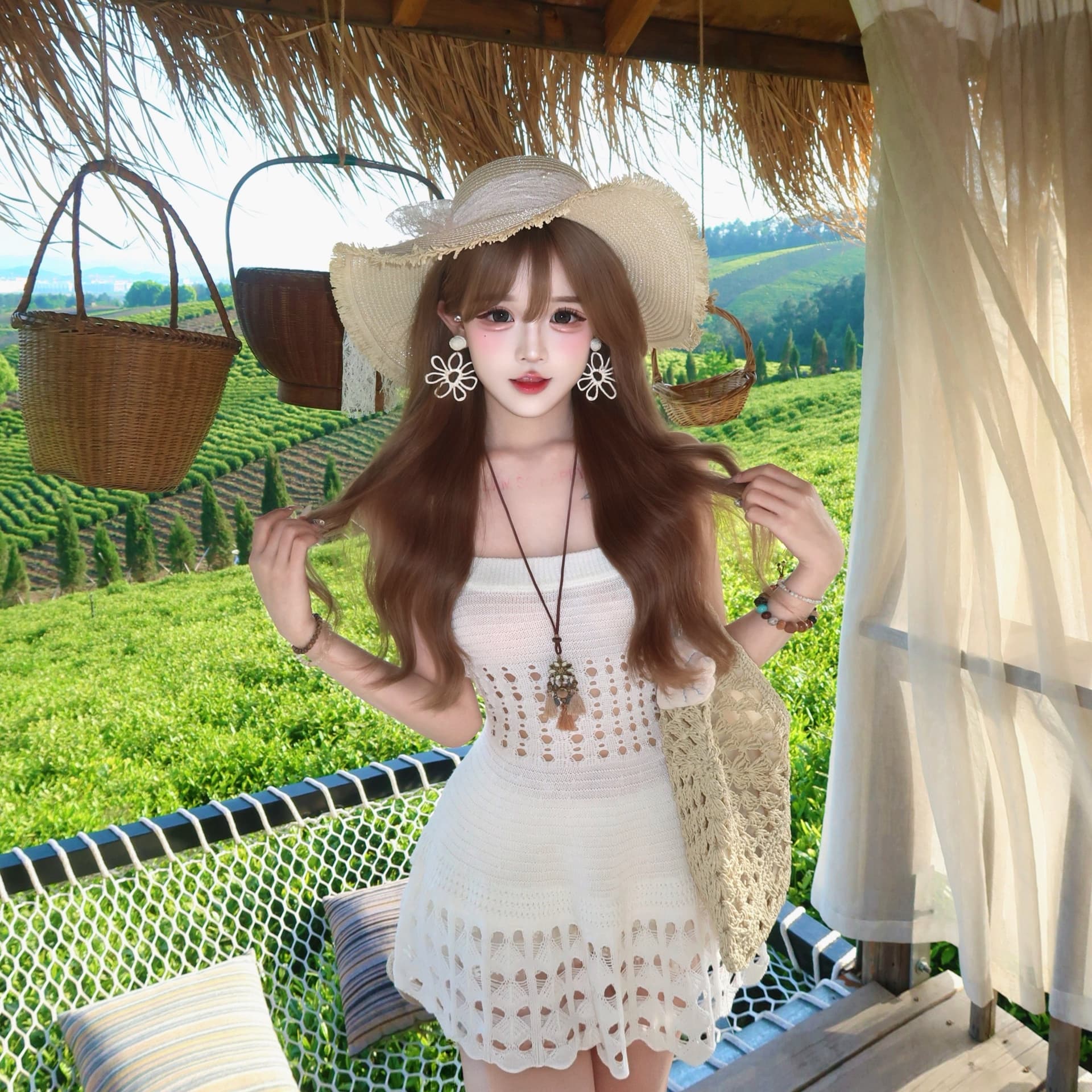 aomalm 덜 또한 눈 존재 함 ~ 중 갭 프랑스식 니트 홀로우 아웃 슬립 티셔츠 여성 여름 허리 수축 순수한 욕망 맨위
