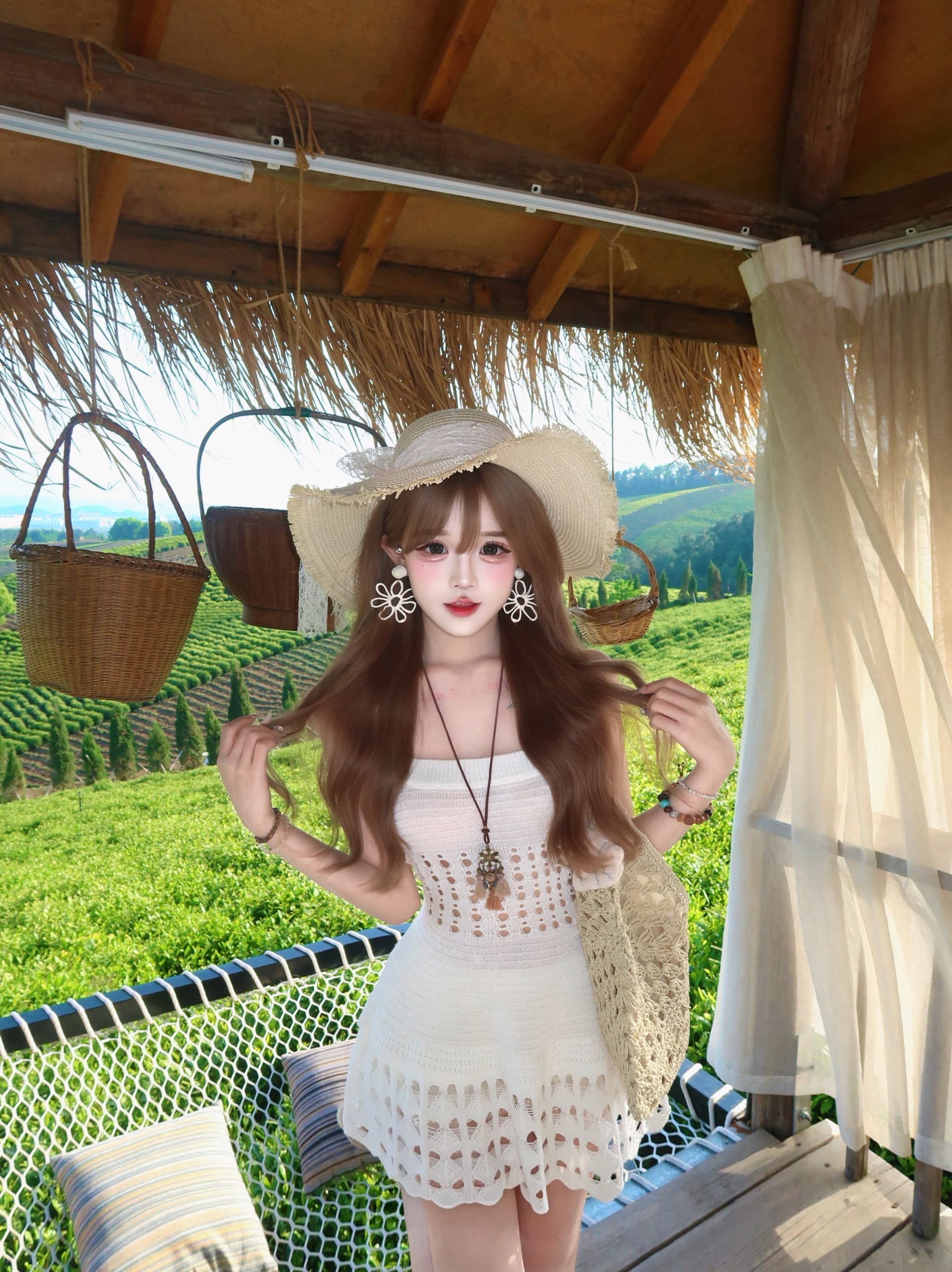 aomalm 덜 또한 눈 존재 함 ~ 중 갭 프랑스식 니트 홀로우 아웃 슬립 티셔츠 여성 여름 허리 수축 순수한 욕망 맨위 상세 이미지 4