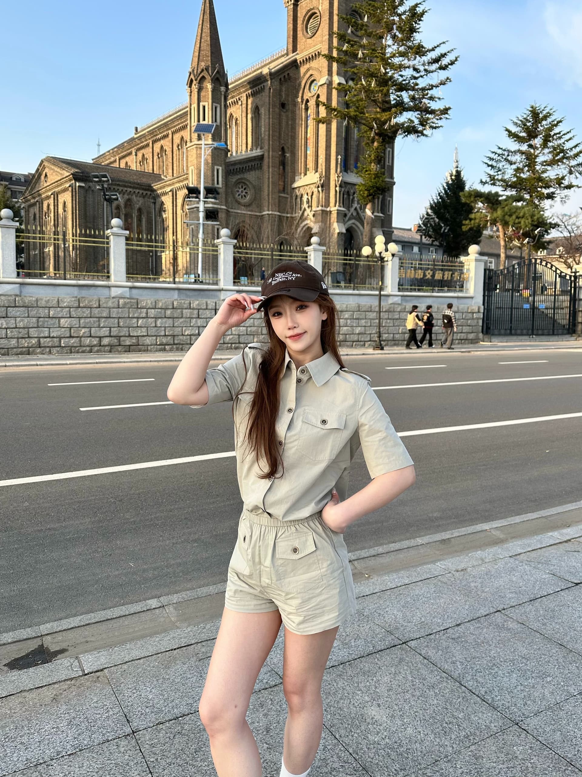 지구 Ouyang 담당 사람들 같은 단락 착용 차가운 소녀 느슨함 질감 센스 작은 대중 반팔 셔츠 반바지 세트 상세 이미지 2