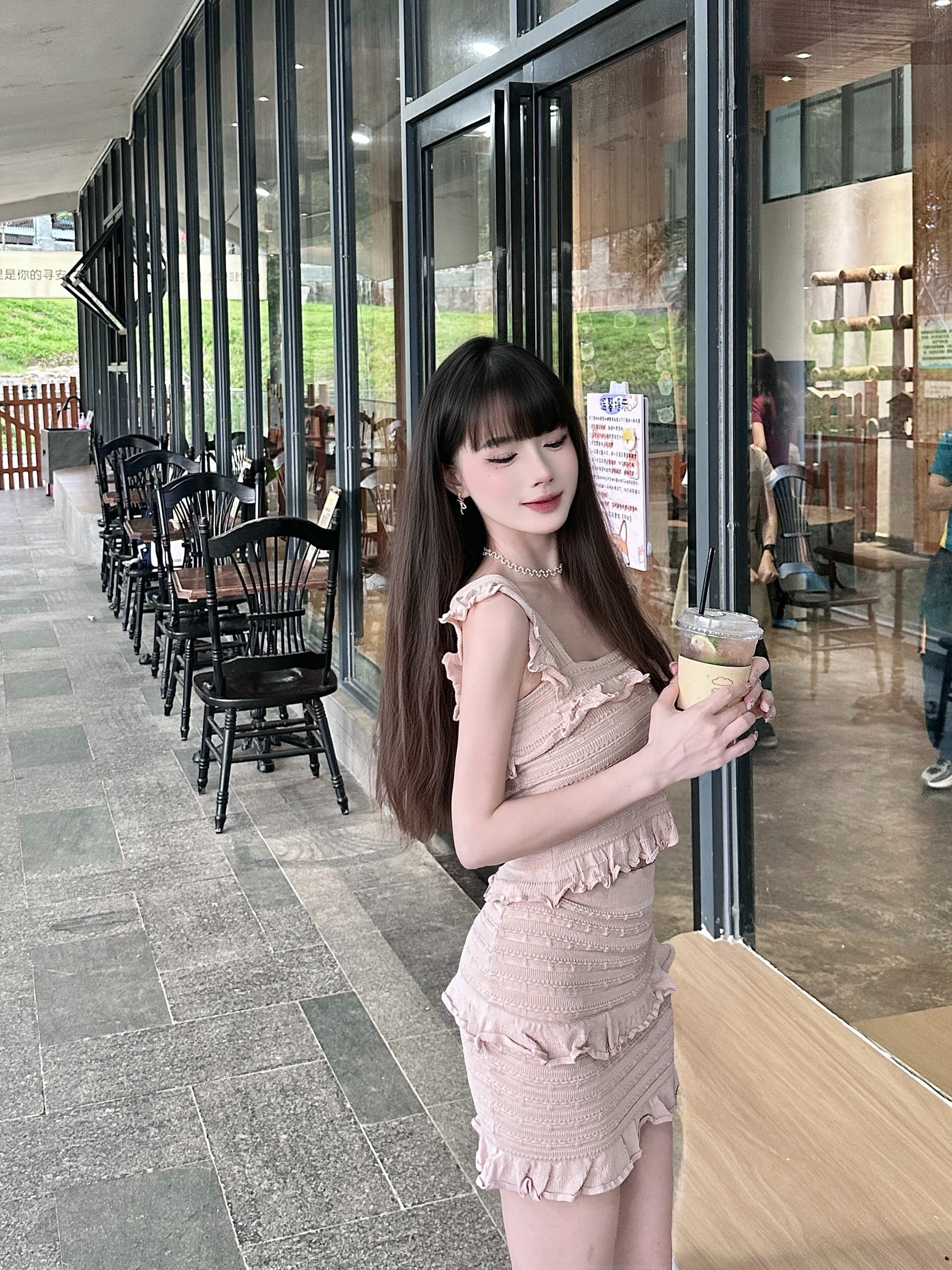 만약 언어 맞춤 z1m 흐릿한 분위기 순수한 욕망 품격 섹시함 광장 칼라 프릴 슬립 맨위 반 스커트 세트 상세 이미지 2