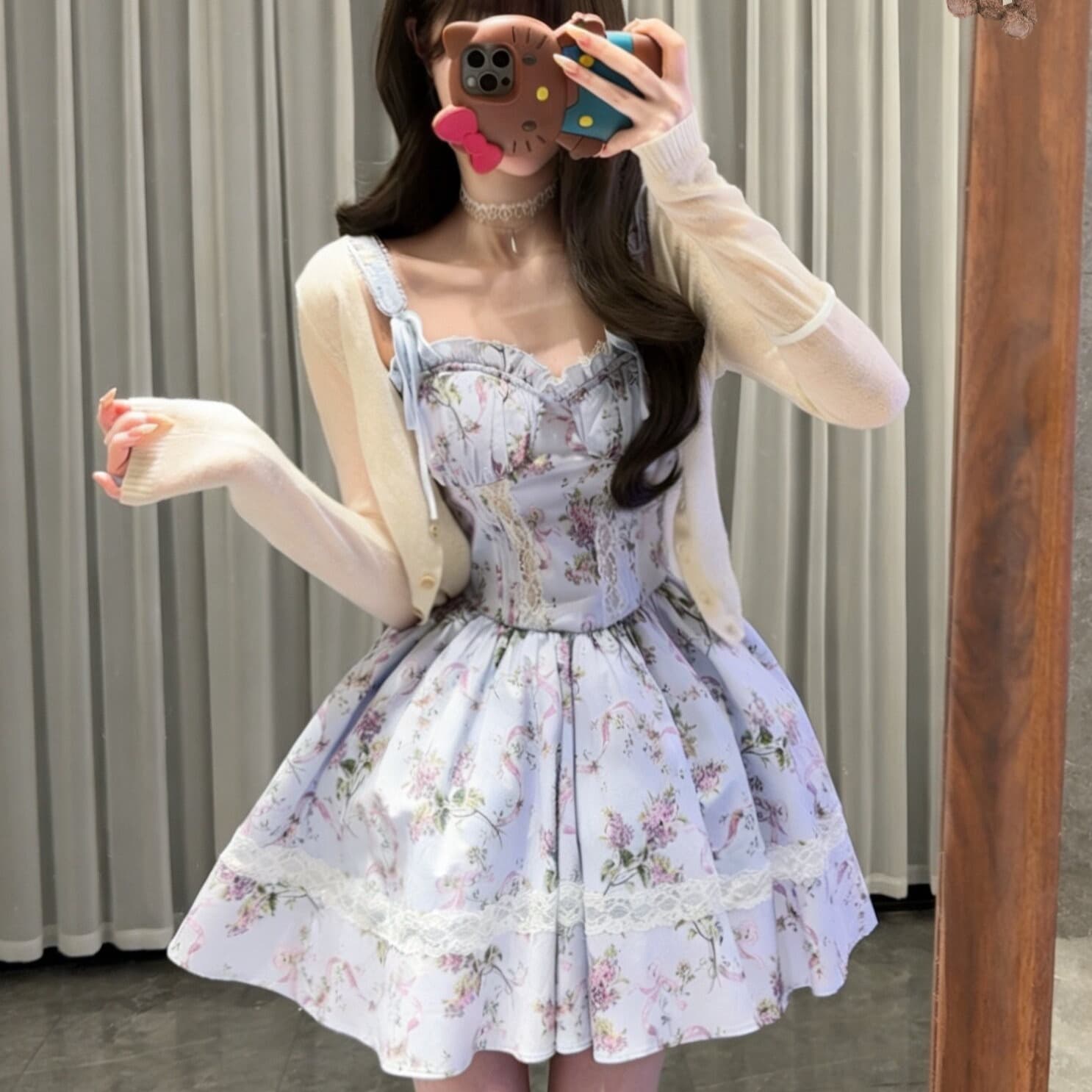 늦게 우산 우산 26 ss 정원 크루즈 houseof 꽃무늬 슬립 드레스 둘 색상 입력 디자인 센스 미니 스커트 이미지 3