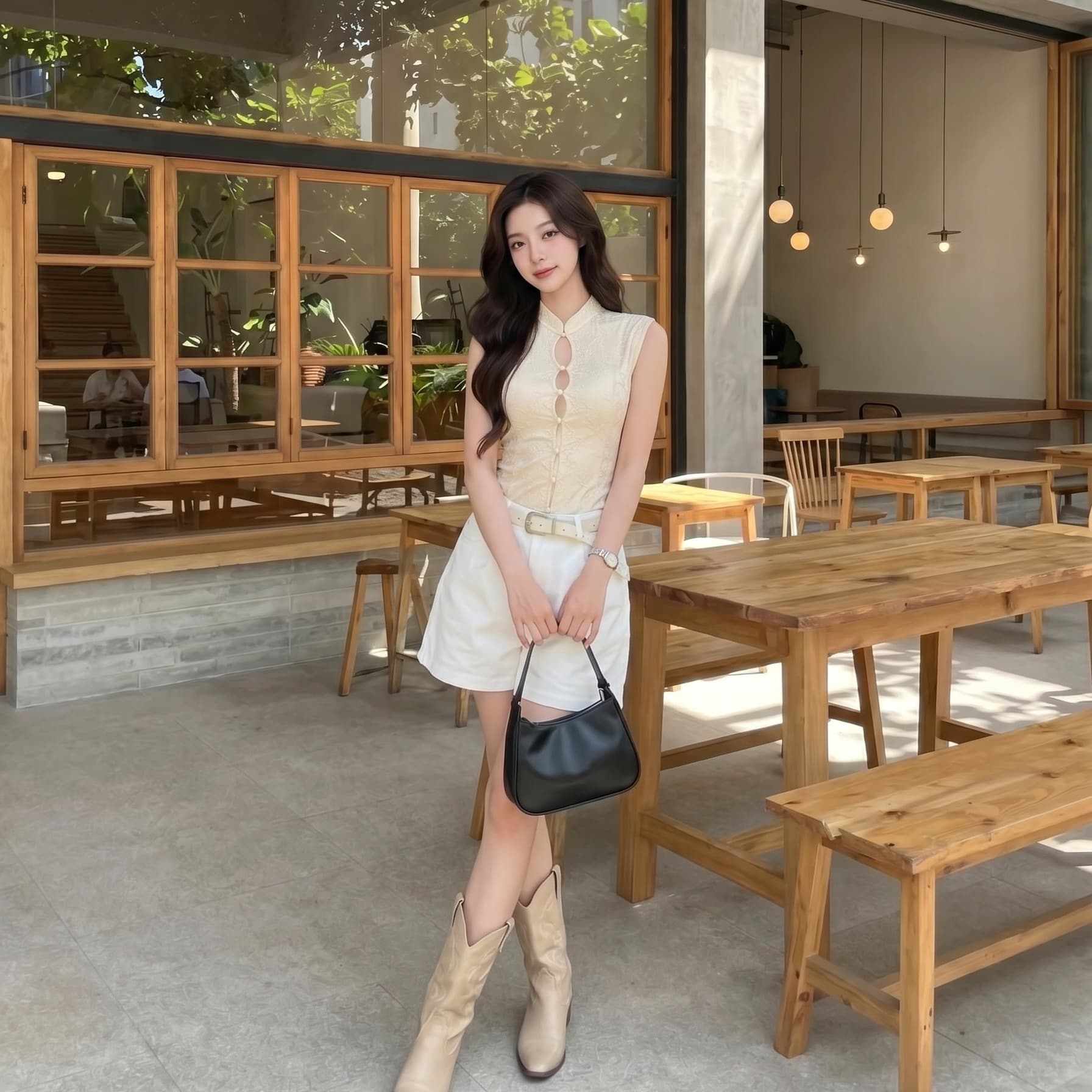 얕은 커피 쌀 화이트 치파오 칼라 레이스 마이크로 ~을 통해 민소매 작은 셔츠 몸매 가꾸기 홀로우 아웃 새로운 중식 맨위 이미지 2