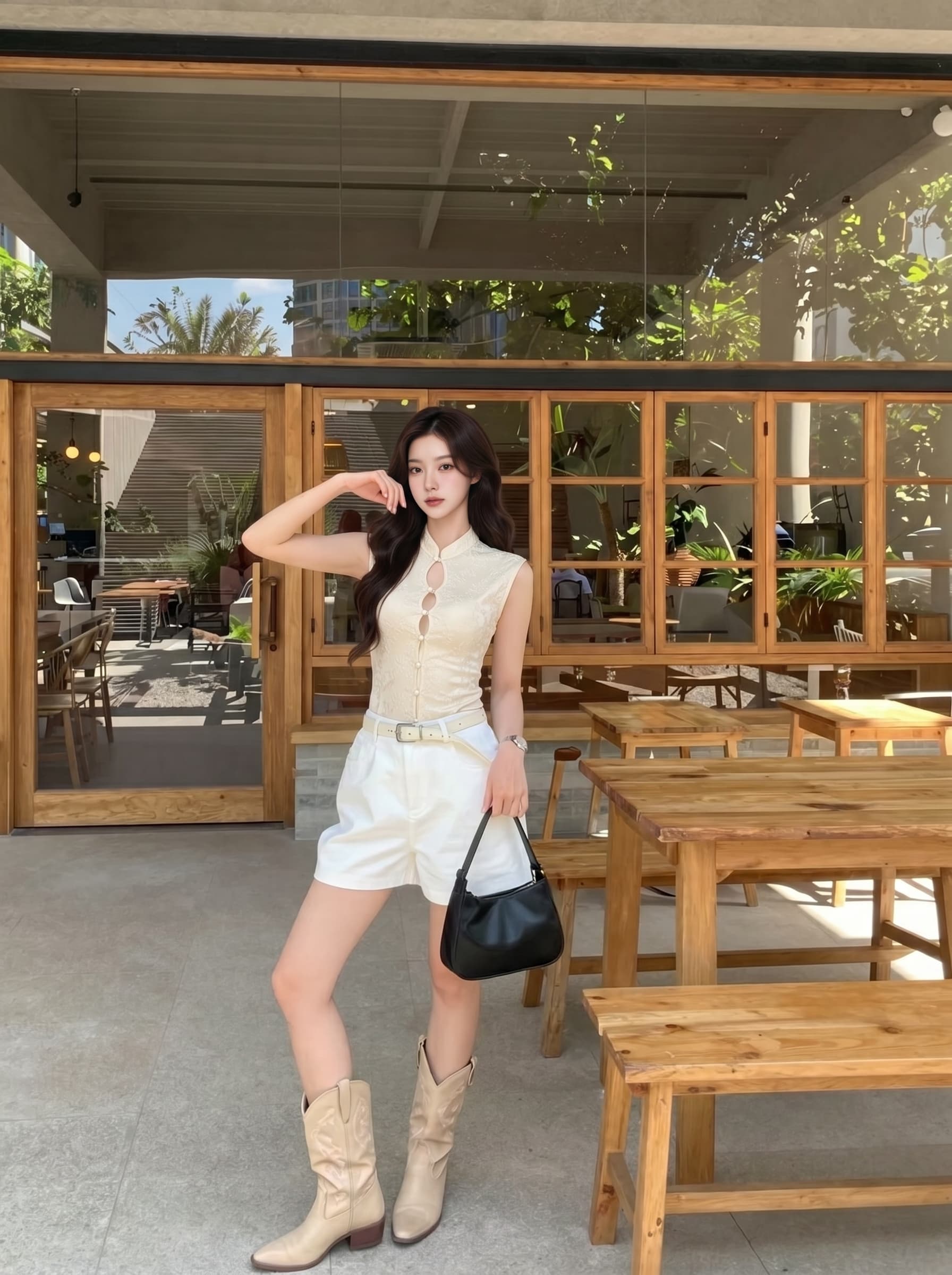 얕은 커피 쌀 화이트 치파오 칼라 레이스 마이크로 ~을 통해 민소매 작은 셔츠 몸매 가꾸기 홀로우 아웃 새로운 중식 맨위 상세 이미지 2