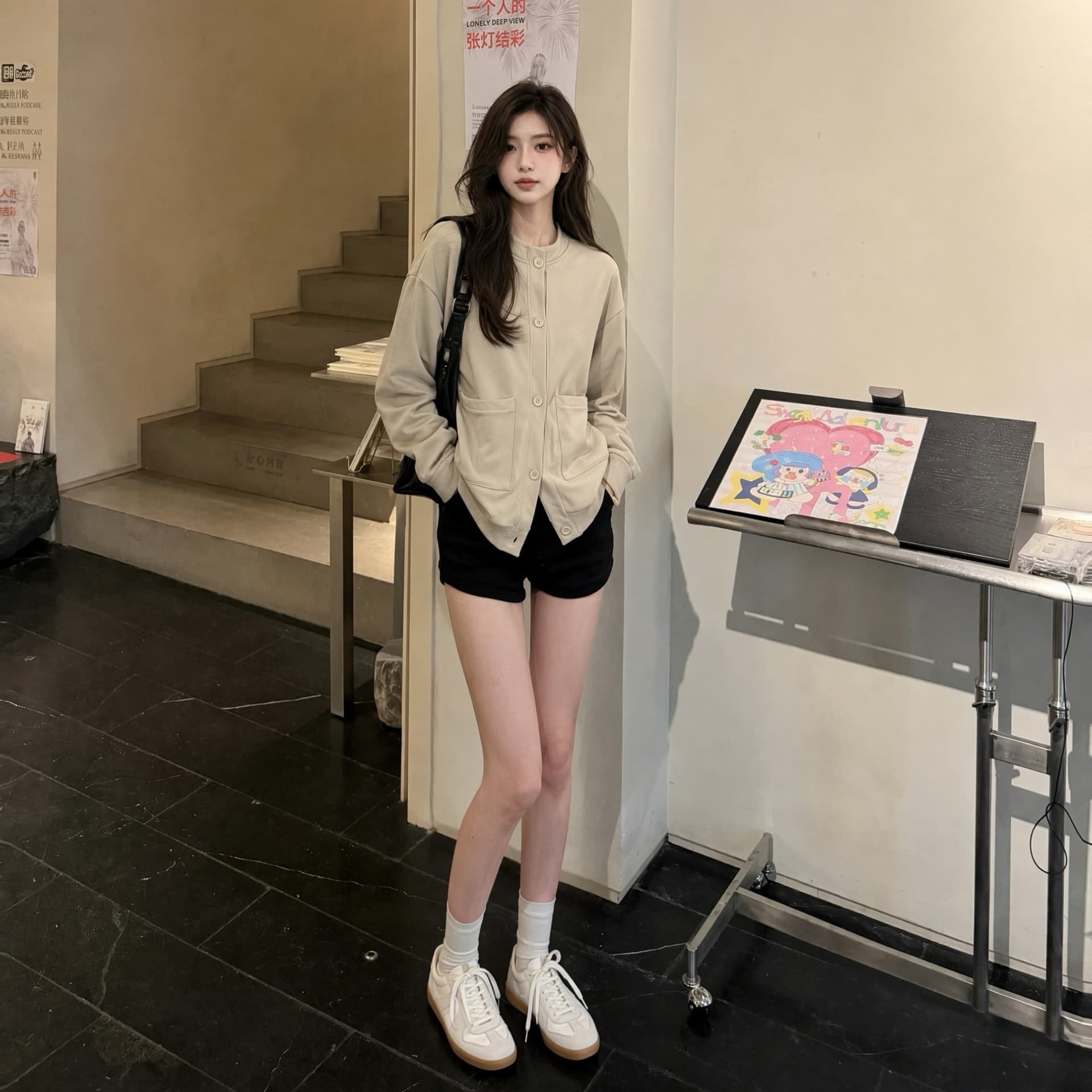 실사 다용도 느긋한 바람 작은 키 캐주얼 디자인 센스 후드티 이미지 5