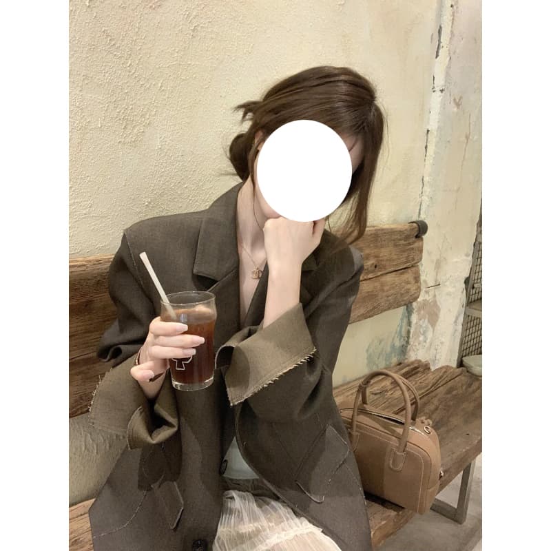 2026 새로운 레트로 배색 거친 가장자리 블레이저 망사 반신 스커트 봄 착용 가져 가라. 세트 여성 상세 이미지 5