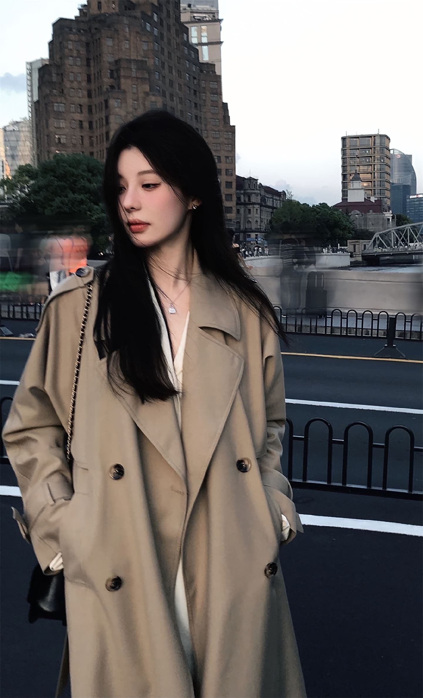 영국식 바람 카키 색 바람막이 여성 코트 가을 겨울철 2025 새로운 한 부서 고급 그레이트 멋진 롱 코트 코트 상세 이미지 1