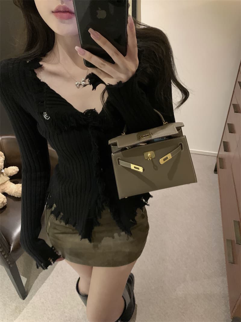 순수한 욕망 바람 디자인 센스 거친 가장자리 V넥 스웨터 몸매 가꾸기 슬림해 보이는 작은 대중 Chic 오픈 가디건 맨위 상세 이미지 4