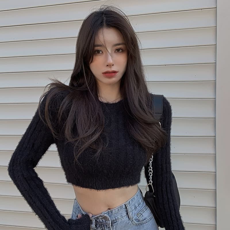 하이웨이스트 스웨터 여성 짧은 섹시함 디자인 센스 작은 대중 개인 섹시함 핫걸 이슬 뼈의 만나는 니트 맨위 봄 가을 이미지 3