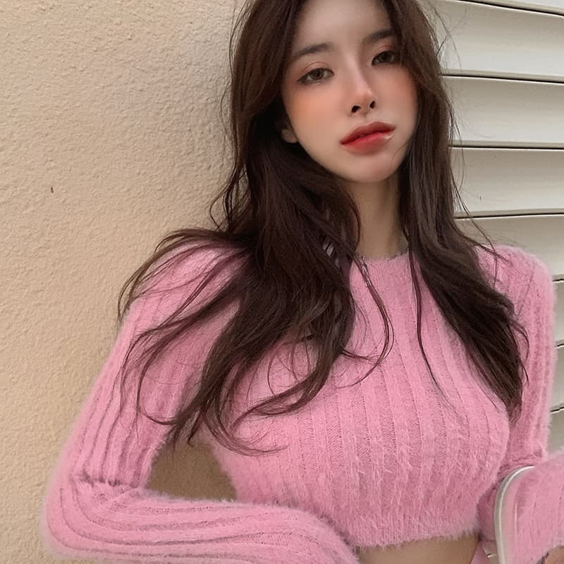 하이웨이스트 스웨터 여성 짧은 섹시함 디자인 센스 작은 대중 개인 섹시함 핫걸 이슬 뼈의 만나는 니트 맨위 봄 가을 이미지 4