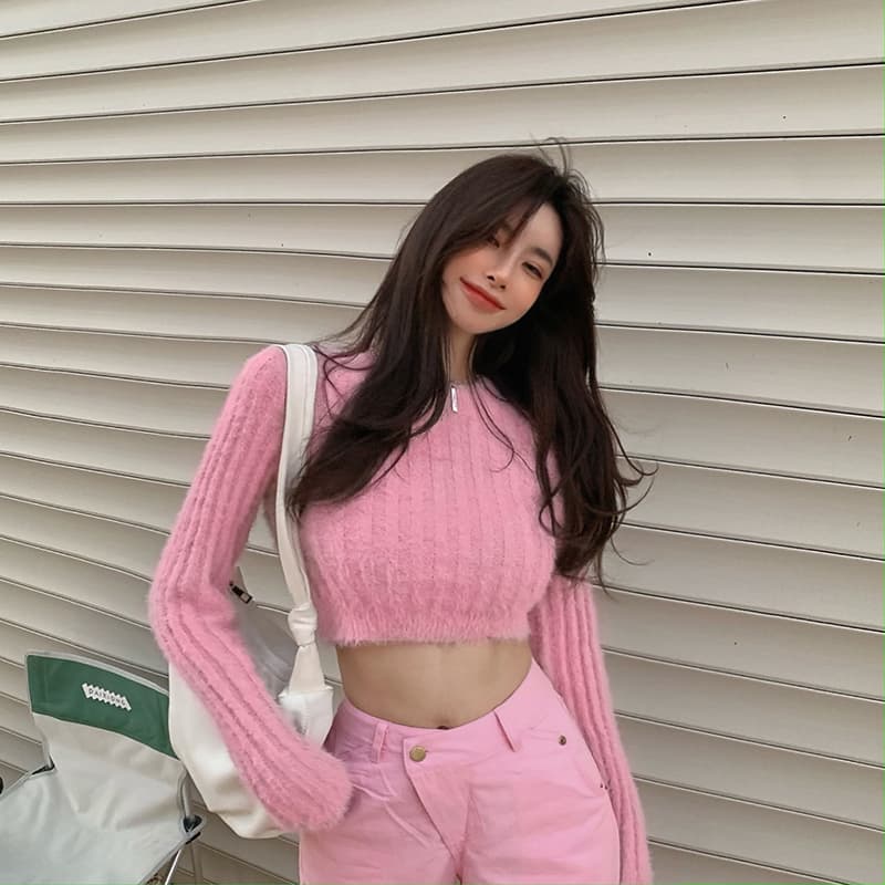 하이웨이스트 스웨터 여성 짧은 섹시함 디자인 센스 작은 대중 개인 섹시함 핫걸 이슬 뼈의 만나는 니트 맨위 봄 가을 상세 이미지 16