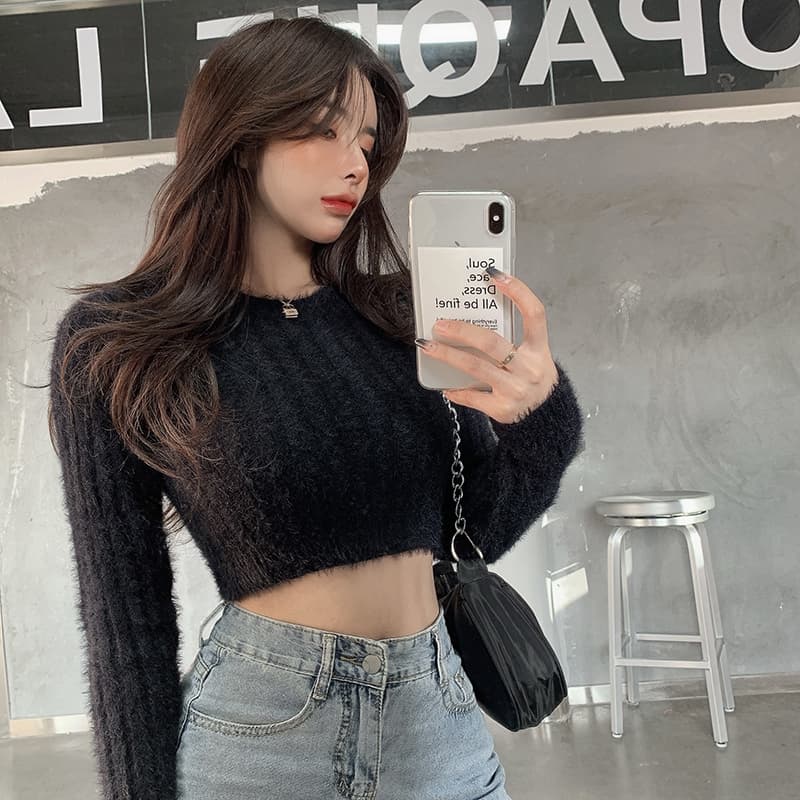 하이웨이스트 스웨터 여성 짧은 섹시함 디자인 센스 작은 대중 개인 섹시함 핫걸 이슬 뼈의 만나는 니트 맨위 봄 가을 상세 이미지 21