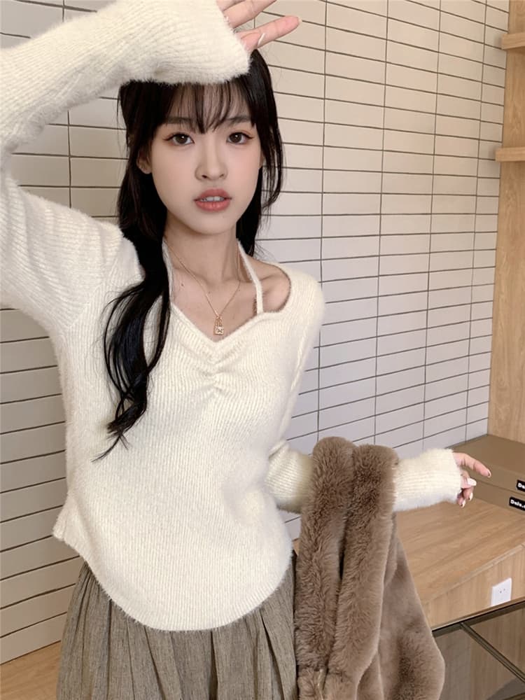 가을 겨울 새로운 순수한 욕망 바람 행침 목 니트 스웨터 여성 몸매 가꾸기 슬림해 보이는 인사이드 가져 가라. 긴팔 만나는 쇼트 스타일 맨위 이미지 2