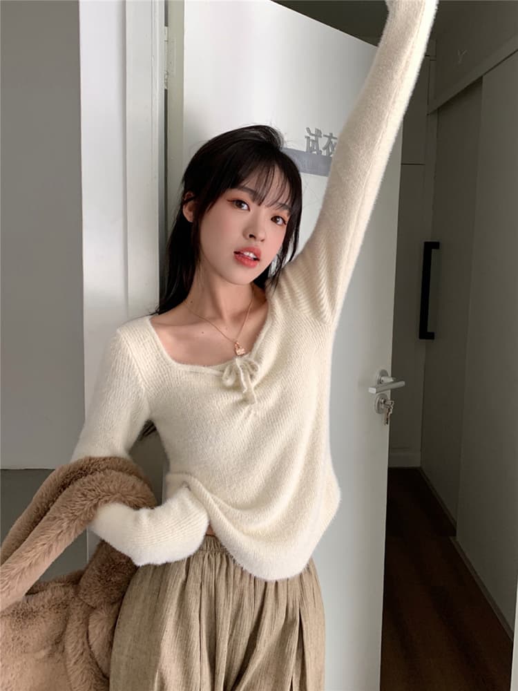 가을 겨울 새로운 순수한 욕망 바람 행침 목 니트 스웨터 여성 몸매 가꾸기 슬림해 보이는 인사이드 가져 가라. 긴팔 만나는 쇼트 스타일 맨위 상세 이미지 6
