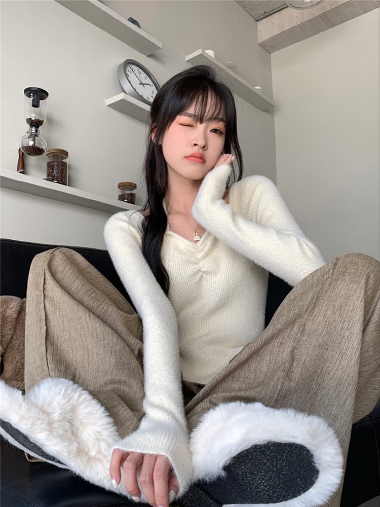 가을 겨울 새로운 순수한 욕망 바람 행침 목 니트 스웨터 여성 몸매 가꾸기 슬림해 보이는 인사이드 가져 가라. 긴팔 만나는 쇼트 스타일 맨위 상세 이미지 7