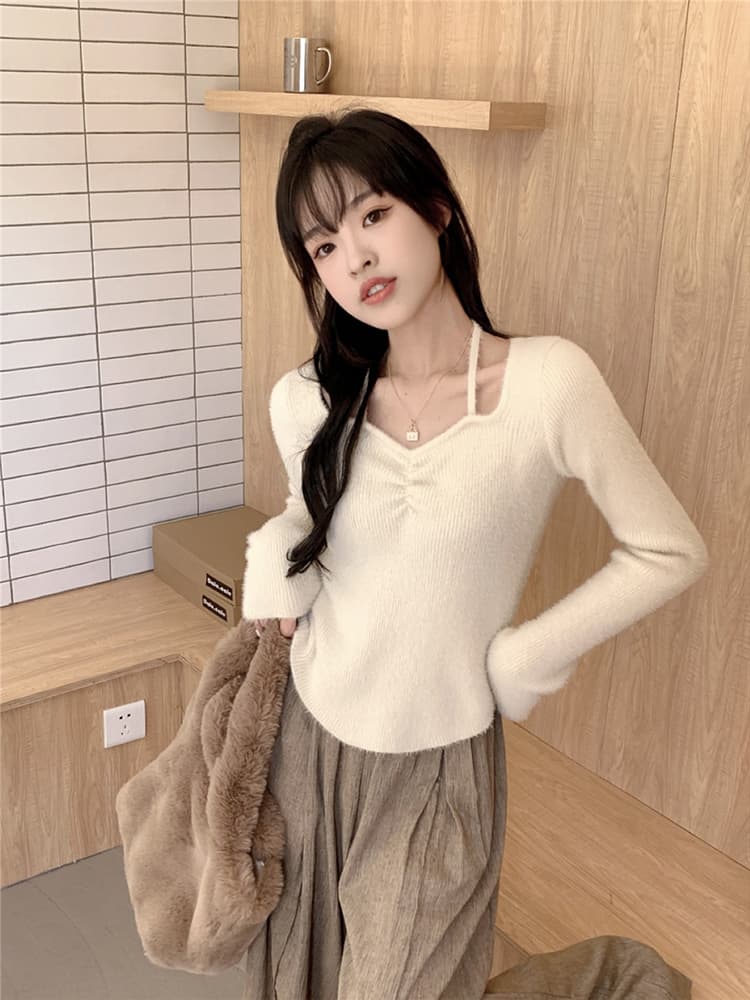 가을 겨울 새로운 순수한 욕망 바람 행침 목 니트 스웨터 여성 몸매 가꾸기 슬림해 보이는 인사이드 가져 가라. 긴팔 만나는 쇼트 스타일 맨위 상세 이미지 15