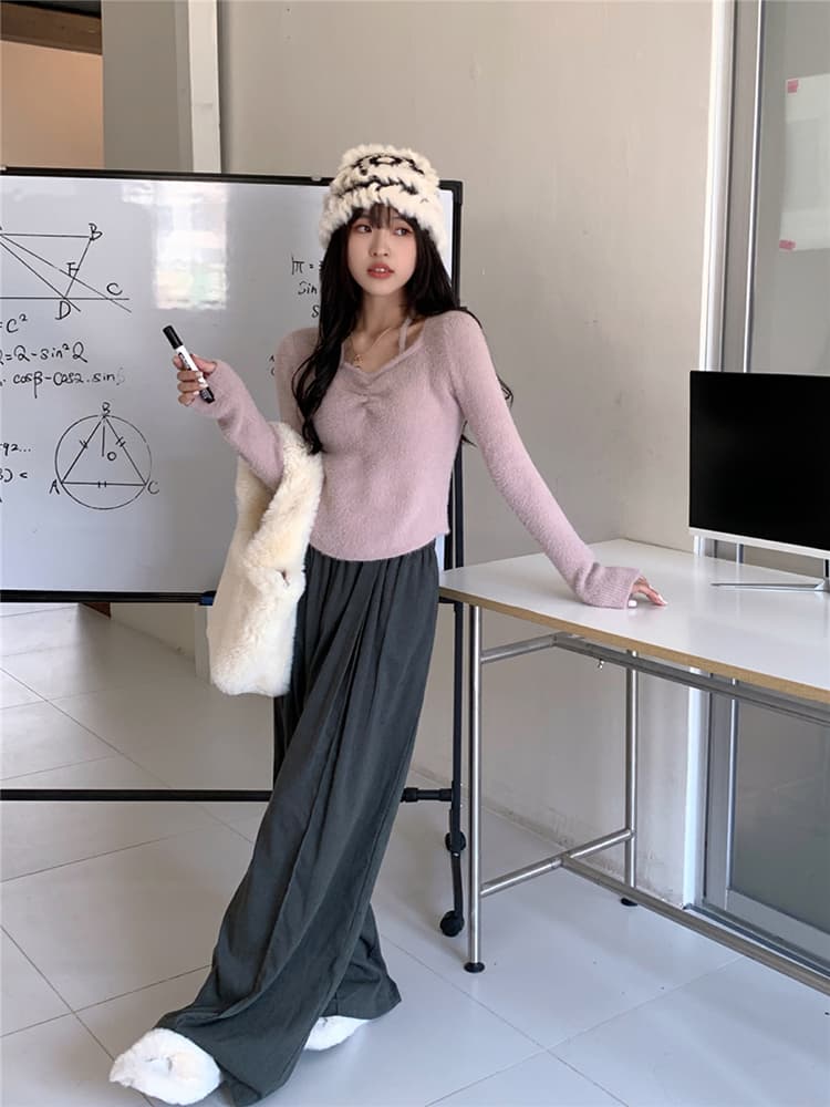 가을 겨울 새로운 순수한 욕망 바람 행침 목 니트 스웨터 여성 몸매 가꾸기 슬림해 보이는 인사이드 가져 가라. 긴팔 만나는 쇼트 스타일 맨위 상세 이미지 21
