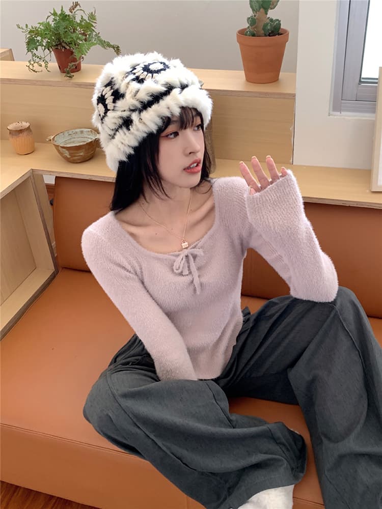 가을 겨울 새로운 순수한 욕망 바람 행침 목 니트 스웨터 여성 몸매 가꾸기 슬림해 보이는 인사이드 가져 가라. 긴팔 만나는 쇼트 스타일 맨위 상세 이미지 23