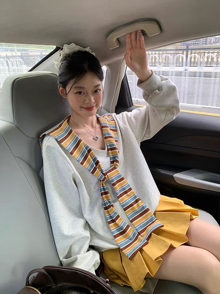2026 새로운 레트로 페이크 레이어드 스트라이프 숄 후드티 트렌디