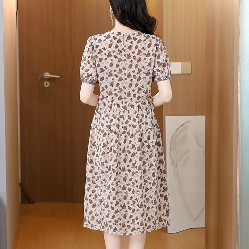 새로운 더블 크레이프 실크 여성 드레스 달콤함 뽕나무 누에 실크 우아한 프린트 허리 수축 슬림해 보이는 품격 치마 여름 이미지 3