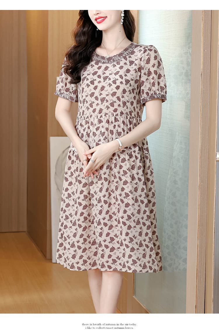 새로운 더블 크레이프 실크 여성 드레스 달콤함 뽕나무 누에 실크 우아한 프린트 허리 수축 슬림해 보이는 품격 치마 여름 상세 이미지 15